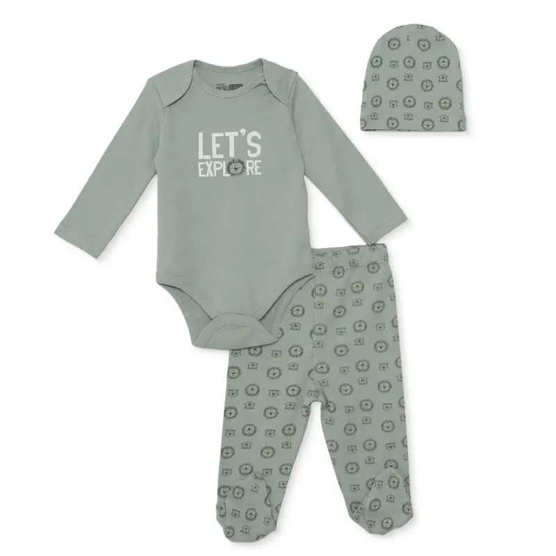 Hellobaby Boys Body-Footed Bottom-Hat Animal Envelope Neck Long Leg Long Sleeve - Green 1