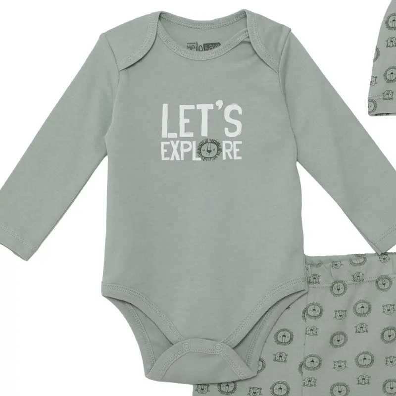 Hellobaby Boys Body-Footed Bottom-Hat Animal Envelope Neck Long Leg Long Sleeve - Green 3