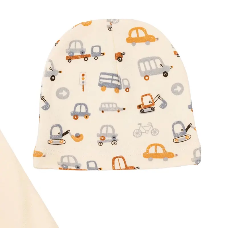 Hellobaby Boys Body-Footed Bottom-Hat Vehicles Envelope Neck Long Leg Long Sleeve - Ecru 4
