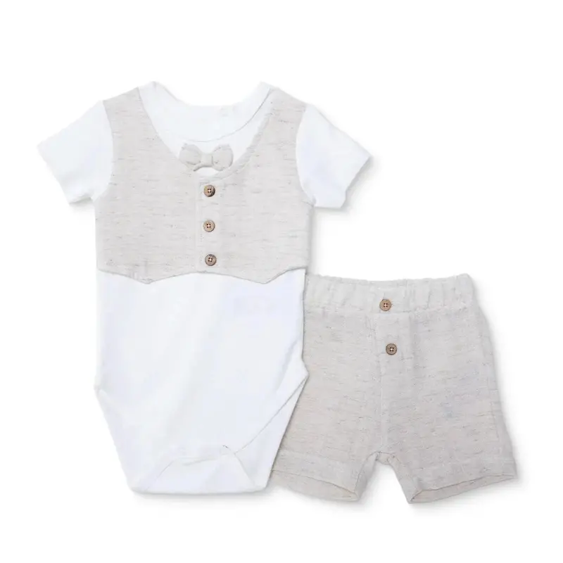 Hellobaby Boys Ceremony Outfit Buttoned Shirt Collar Short Length Short Sleeve - Beige 1