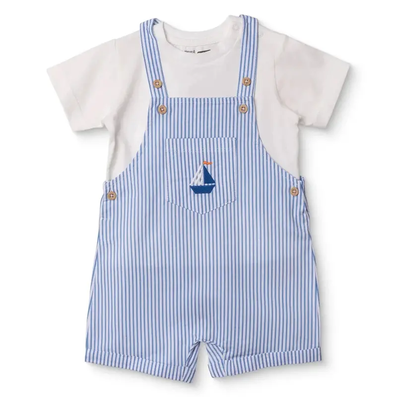 Hellobaby Boys Dungarees & T-Shirt Nautical Print Buttoned Little Sailor Crew Neck Above The Knee Sh - Blue 1