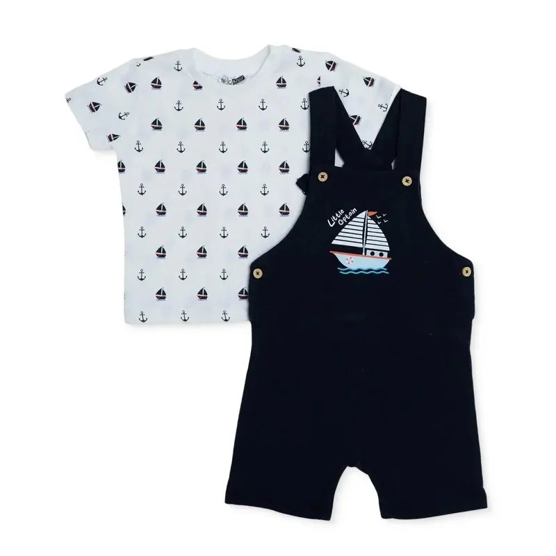 Hellobaby Boys Dungarees & T-Shirt Nautical Print Buttoned Little Sailor Crew Neck Above The Knee Sh - Printed 1