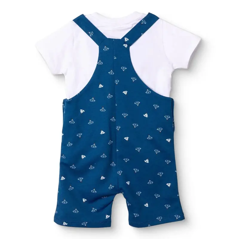 Hellobaby Boys Dungarees & T-Shirt Nautical Print Buttoned Little Sailor Peter Pan Collar Above The - Sax Blue 2