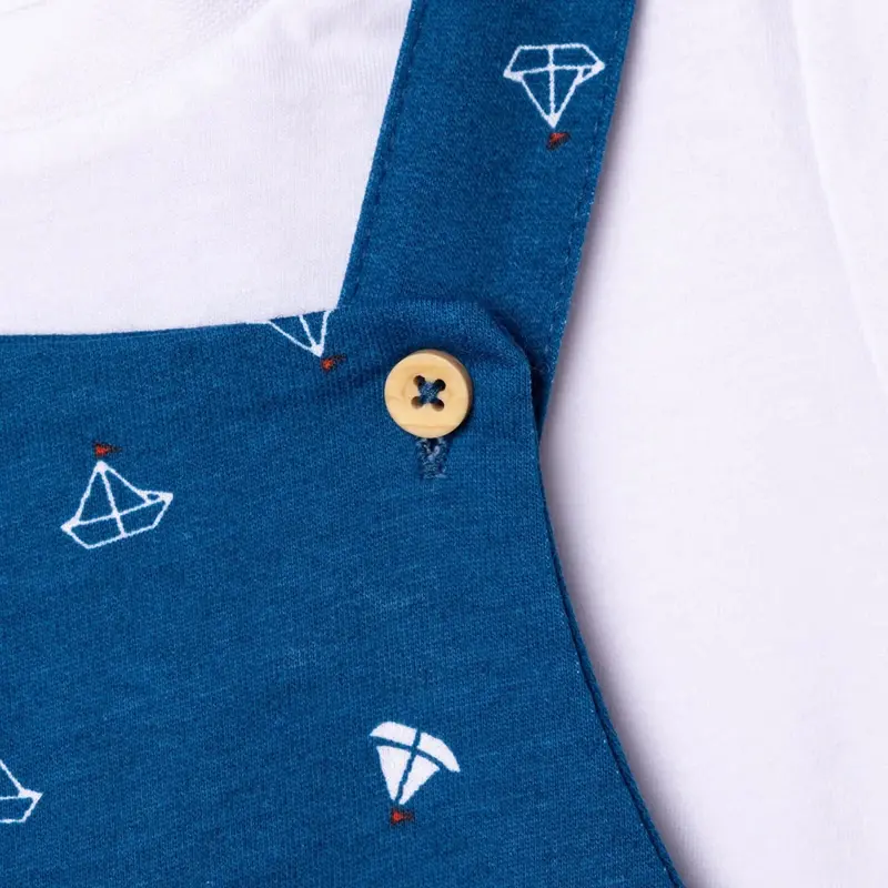 Hellobaby Boys Dungarees & T-Shirt Nautical Print Buttoned Little Sailor Peter Pan Collar Above The - Sax Blue 5