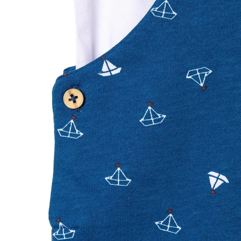 Hellobaby Boys Dungarees & T-Shirt Nautical Print Buttoned Little Sailor Peter Pan Collar Above The - Sax Blue 6