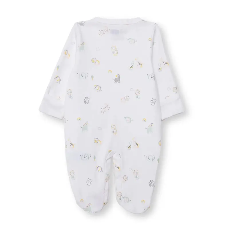 Hellobaby Boys Footed Romper Animal With Poppers Crew Neck Long Leg Long Sleeve - White Printed 2