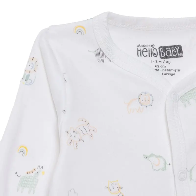 Hellobaby Boys Footed Romper Animal With Poppers Crew Neck Long Leg Long Sleeve - White Printed 3