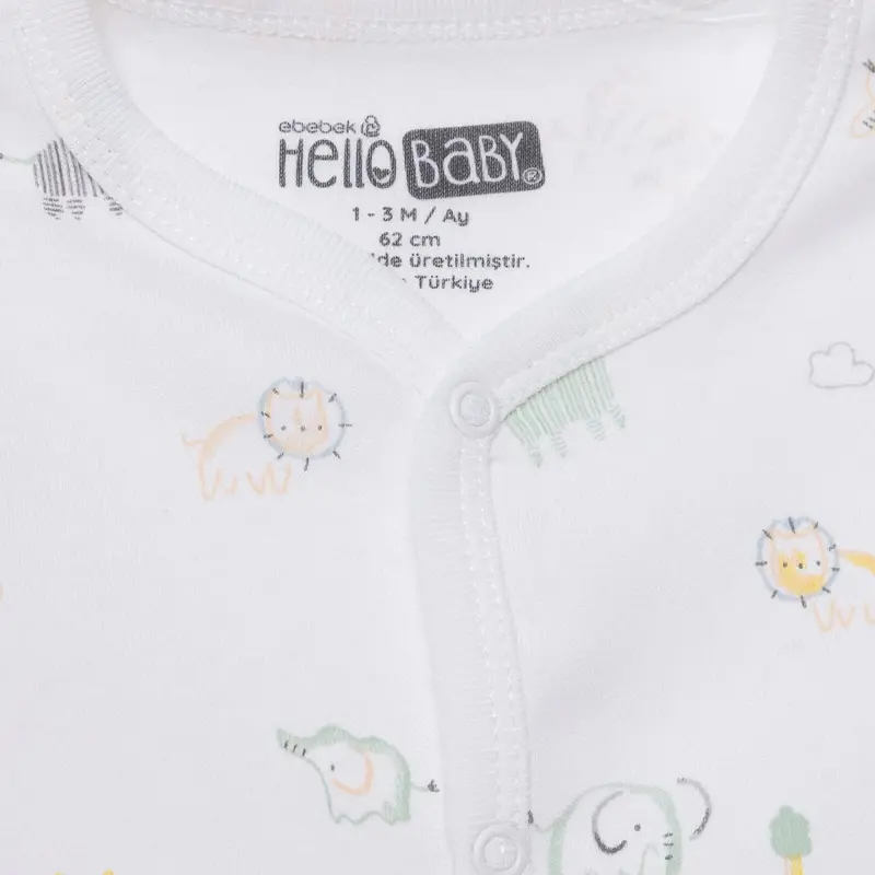 Hellobaby Boys Footed Romper Animal With Poppers Crew Neck Long Leg Long Sleeve - White Printed 4