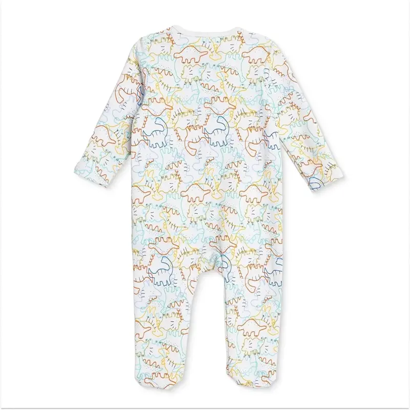 Hellobaby Boys Footed Romper Dinosaur Zip-Up Crew Neck Long Leg Long Sleeve - Ecru 2