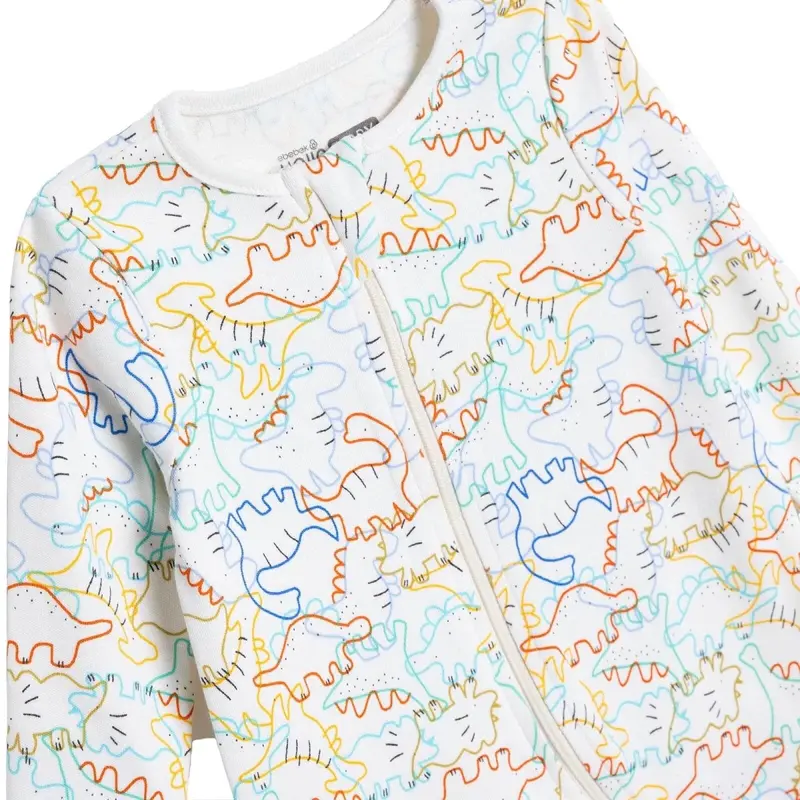 Hellobaby Boys Footed Romper Dinosaur Zip-Up Crew Neck Long Leg Long Sleeve - Ecru 3