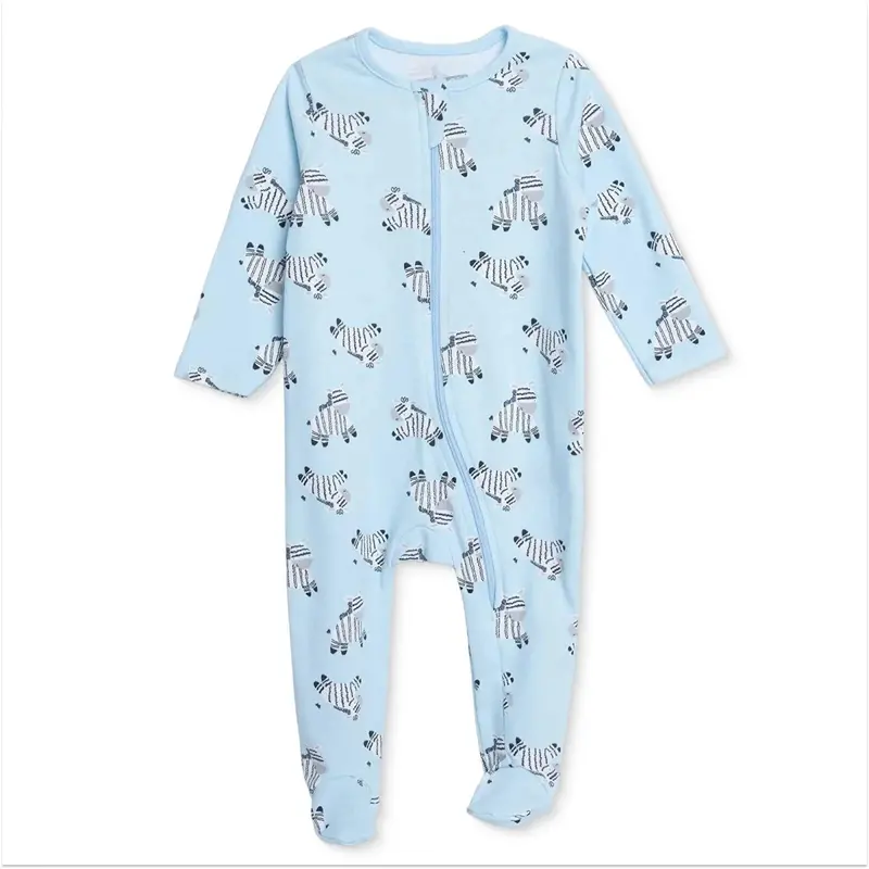 Hellobaby Boys Footed Sleepsuit Animal Print Zip Fastening Crew Neck Full Length Long Sleeve - Beige 1