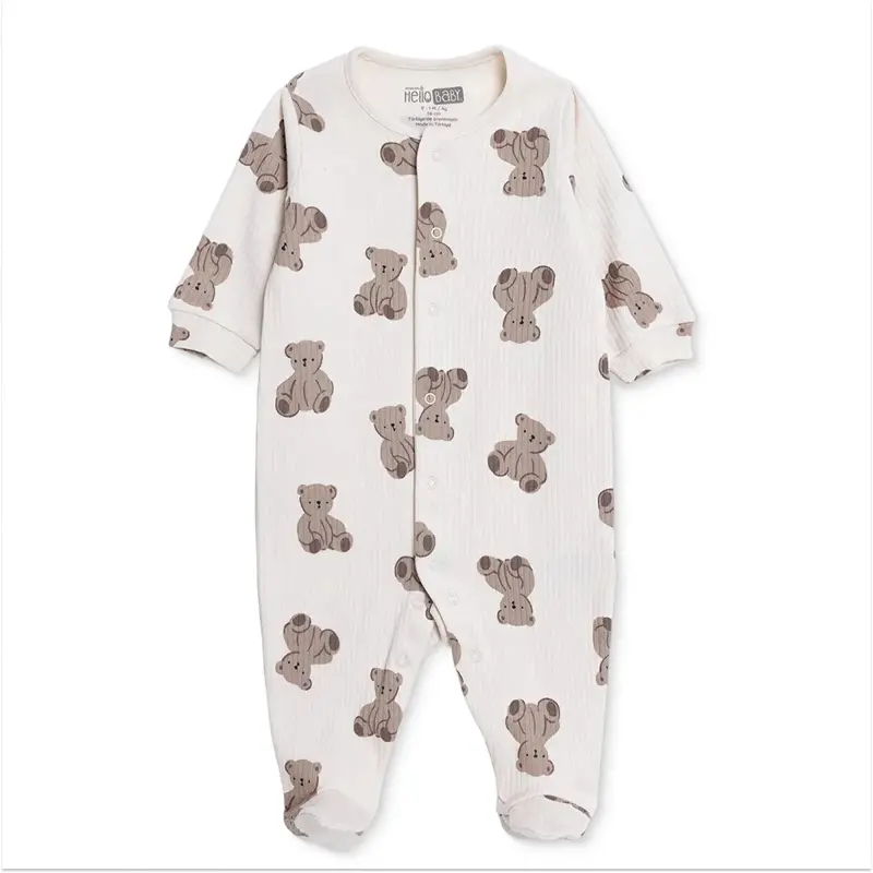 Hellobaby Boys Footed Sleepsuit Animal Print Zip Fastening Crew Neck Full Length Long Sleeve - Beige 1
