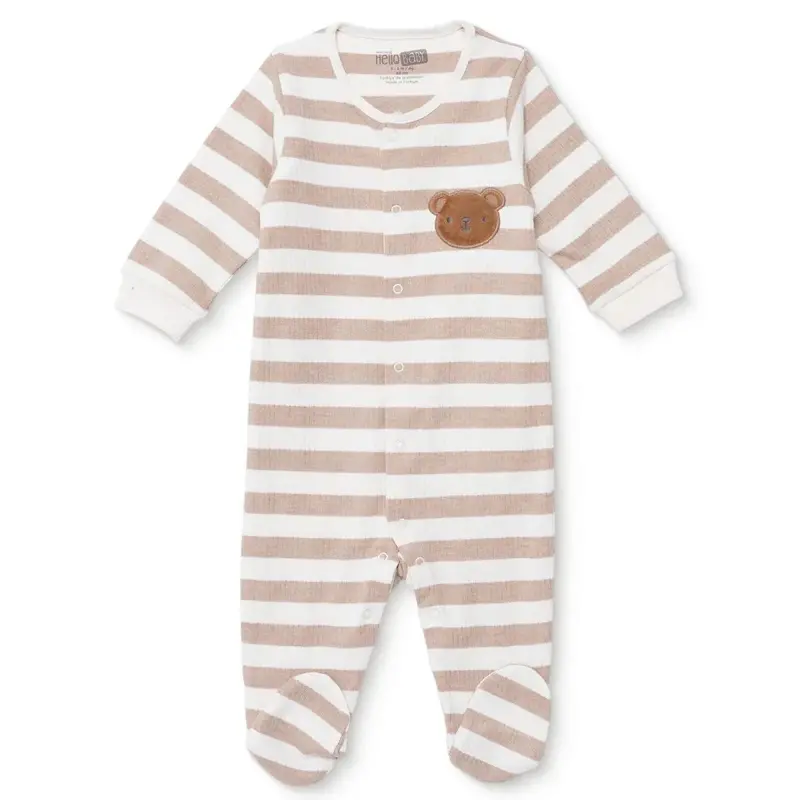 Hellobaby Boys Footed Sleepsuit Animal Print Zip Fastening Crew Neck Full Length Long Sleeve - Beige 1