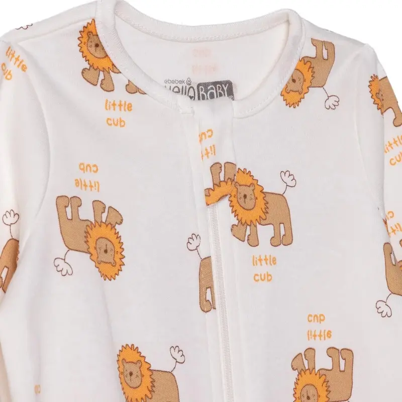 Hellobaby Boys Footed Sleepsuit Animal Print Zip Fastening Crew Neck Full Length Long Sleeve - Beige 3