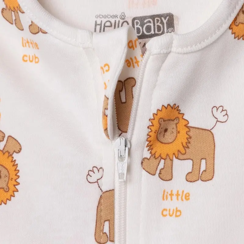 Hellobaby Boys Footed Sleepsuit Animal Print Zip Fastening Crew Neck Full Length Long Sleeve - Beige 4