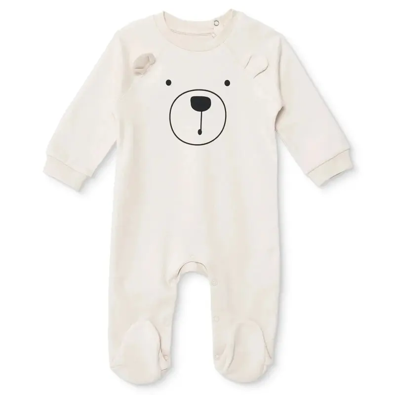 Hellobaby Boys Footed Sleepsuit Bear Print Snap Fastening Crew Neck Full Length Long Sleeve - Ecru 1