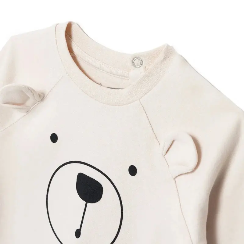 Hellobaby Boys Footed Sleepsuit Bear Print Snap Fastening Crew Neck Full Length Long Sleeve - Ecru 3