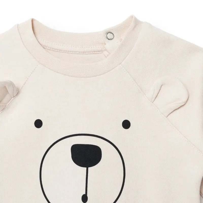 Hellobaby Boys Footed Sleepsuit Bear Print Snap Fastening Crew Neck Full Length Long Sleeve - Ecru 4