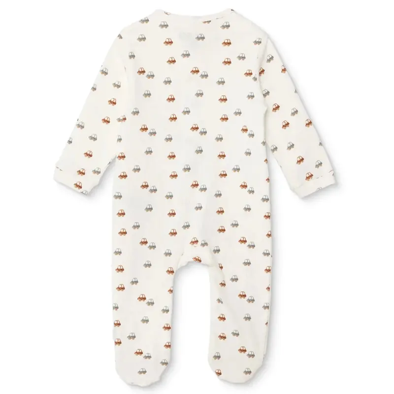 Hellobaby Boys Footed Sleepsuit Car Print Zip Fastening Crew Neck Full Length Long Sleeve - Beige 2