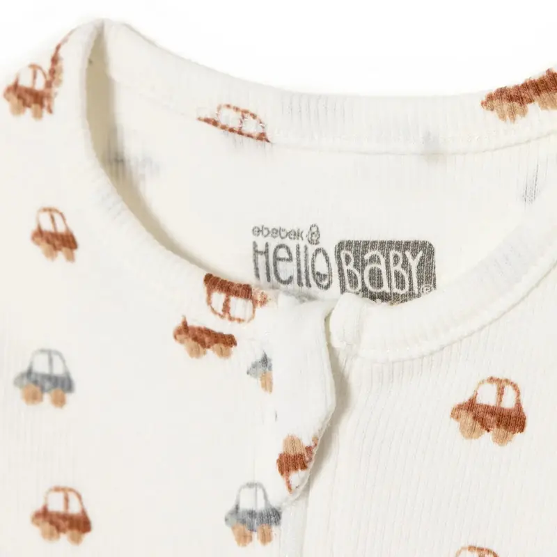 Hellobaby Boys Footed Sleepsuit Car Print Zip Fastening Crew Neck Full Length Long Sleeve - Beige 3