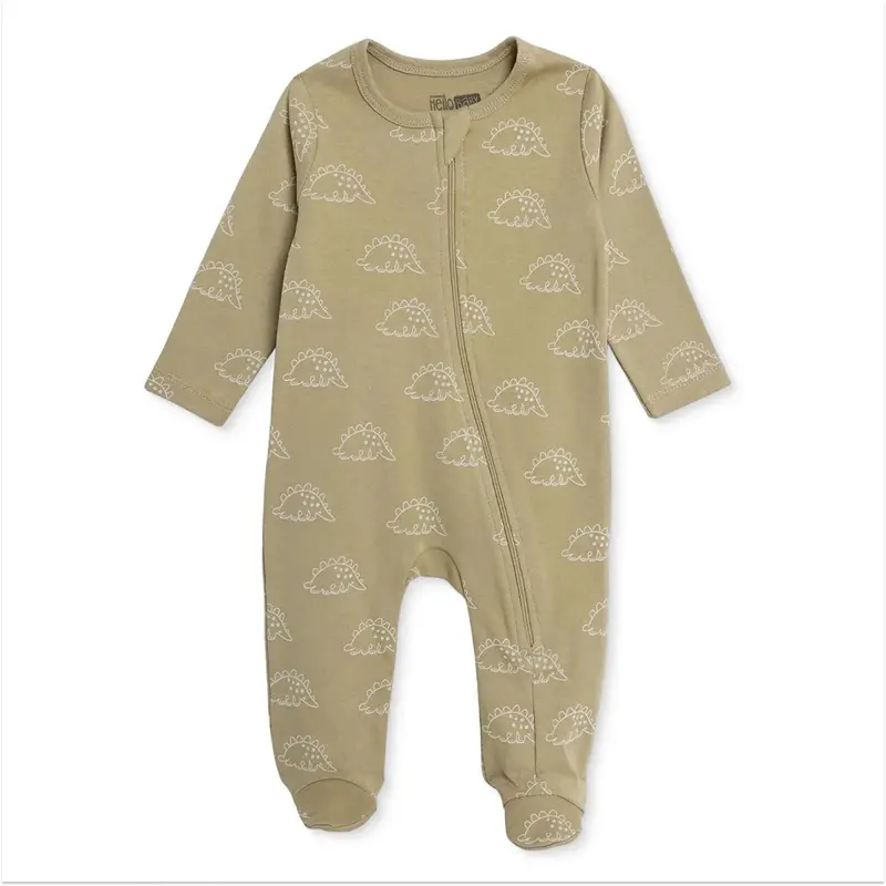 Hellobaby Boys Footed Sleepsuit Dinosaur Print Zip Fastening Crew Neck Full Length Long Sleeve - Green 1