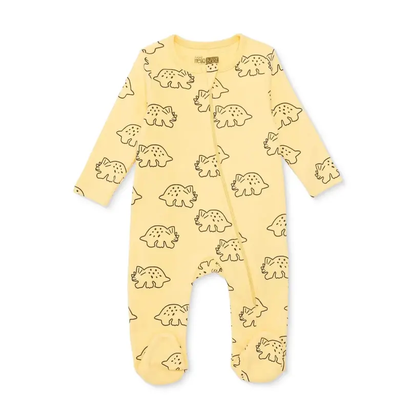 Hellobaby Boys Footed Sleepsuit Dinosaur Print Zip Fastening Crew Neck Full Length Long Sleeve - Orange 1