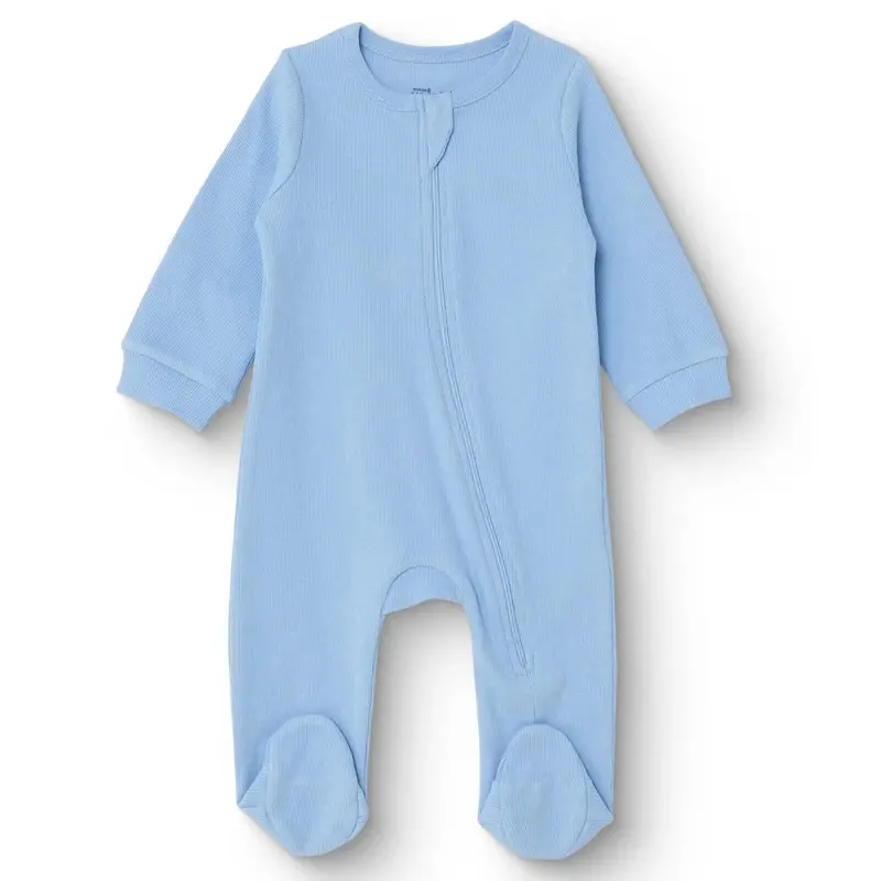 Hellobaby Boys Footed Sleepsuit Zip Fastening Crew Neck Full Length Long Sleeve - Blue 1