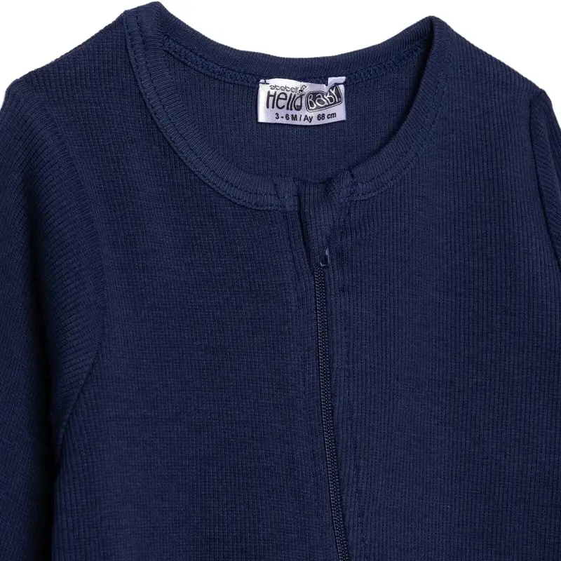 Hellobaby Boys Footed Sleepsuit Zip Fastening Crew Neck Full Length Long Sleeve - Dark Blue 3