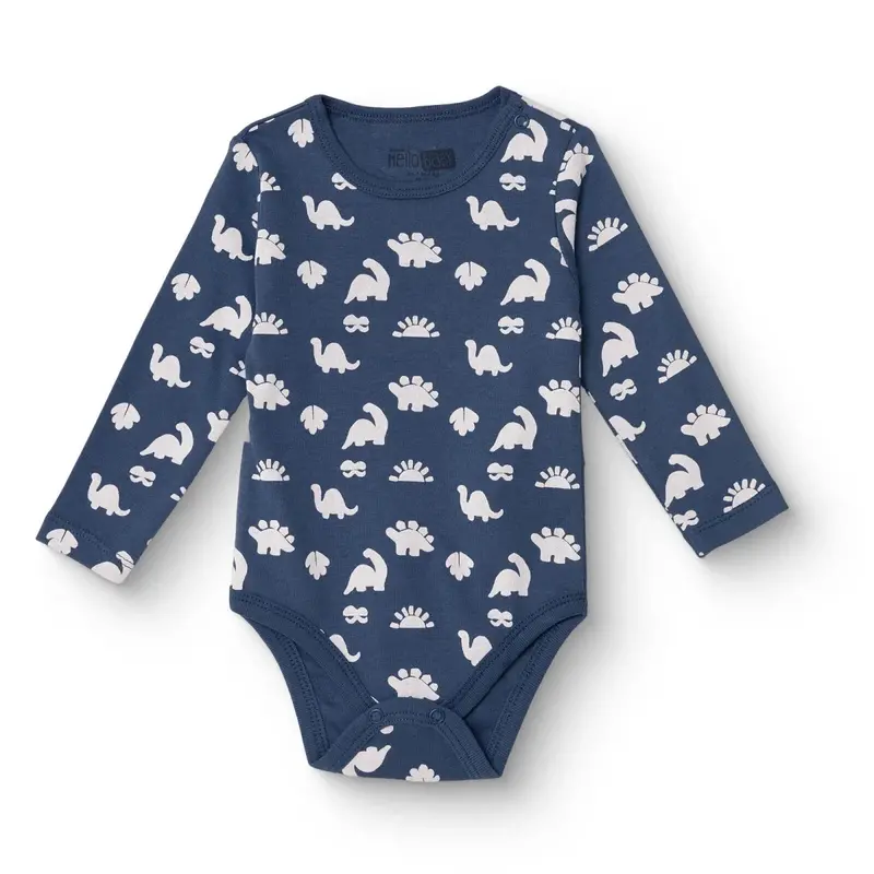 Hellobaby Boys Long Sleeve Bodysuit Dinosaur With Poppers Popper Neck Long Sleeve - Navy Blue 1