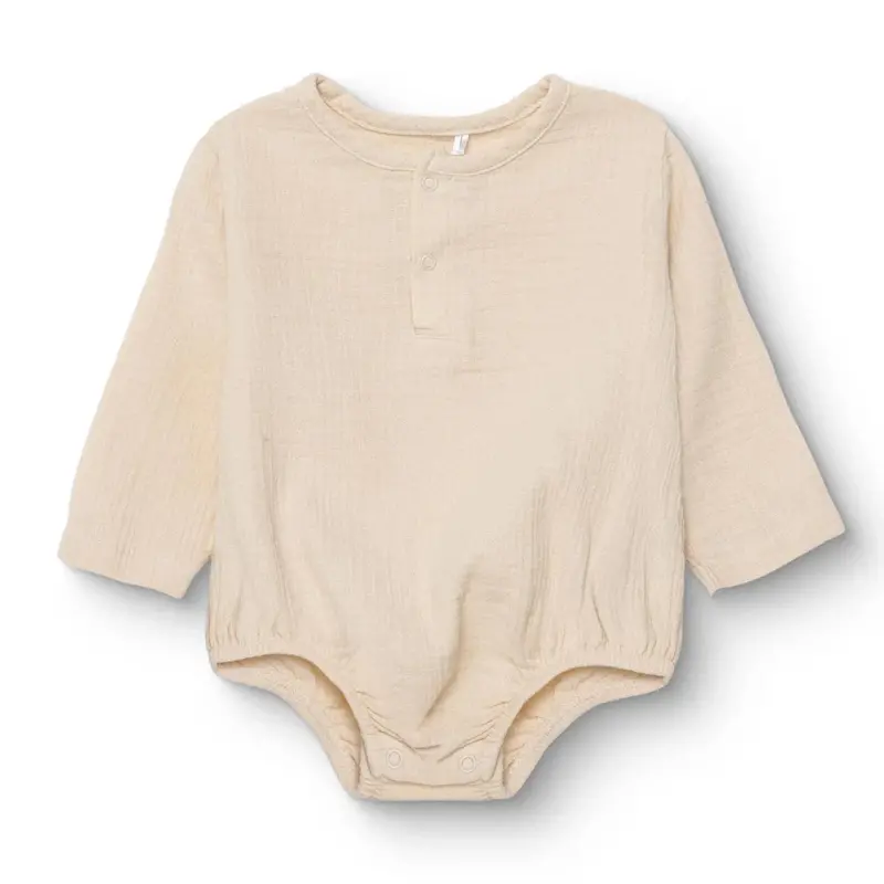 Hellobaby Boys Long Sleeve Bodysuit With Poppers Grandad Collar Long Sleeve - Beige 1