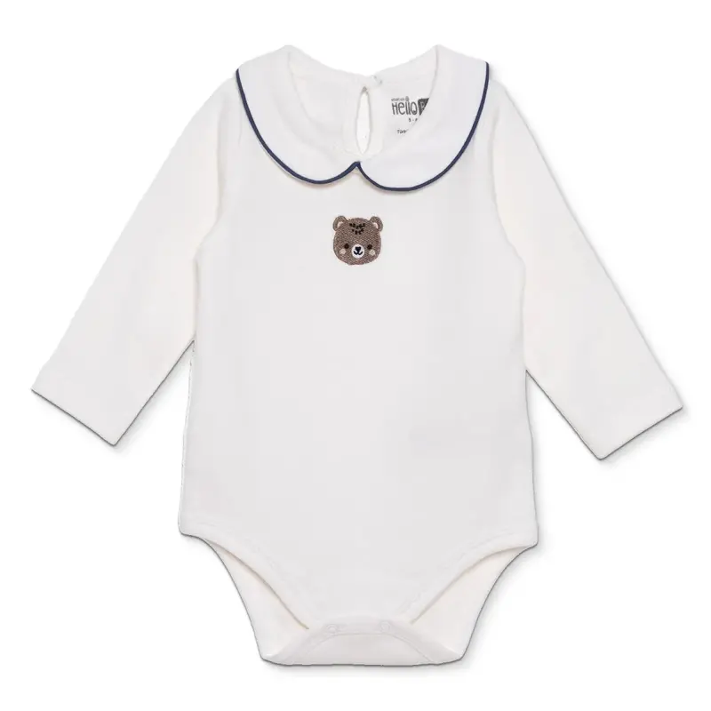Hellobaby Boys Long Sleeve Bodysuit With Poppers Peter-Pan Collar Long Sleeve - Ecru 1