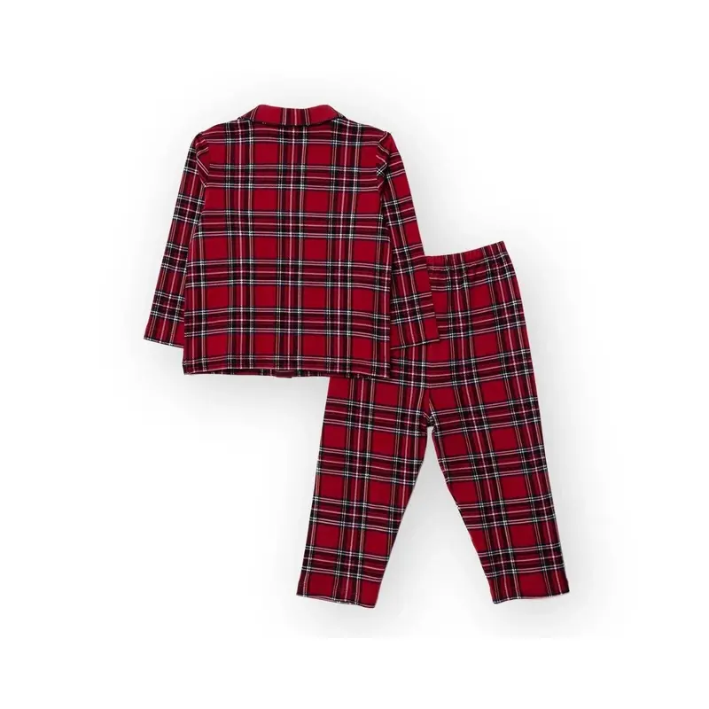 Hellobaby Boys Long Sleeve Pyjamas Set Plaid With Buttons Christmas Peter-Pan Collar Long Leg Long S - Red 2