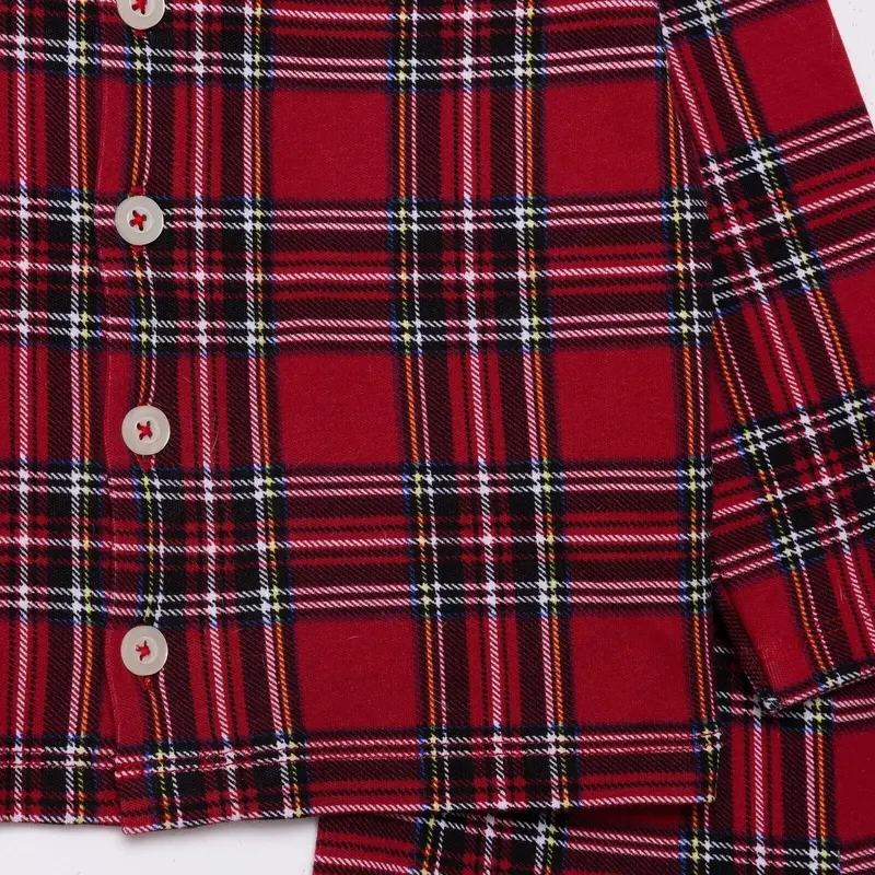 Hellobaby Boys Long Sleeve Pyjamas Set Plaid With Buttons Christmas Peter-Pan Collar Long Leg Long S - Red 3