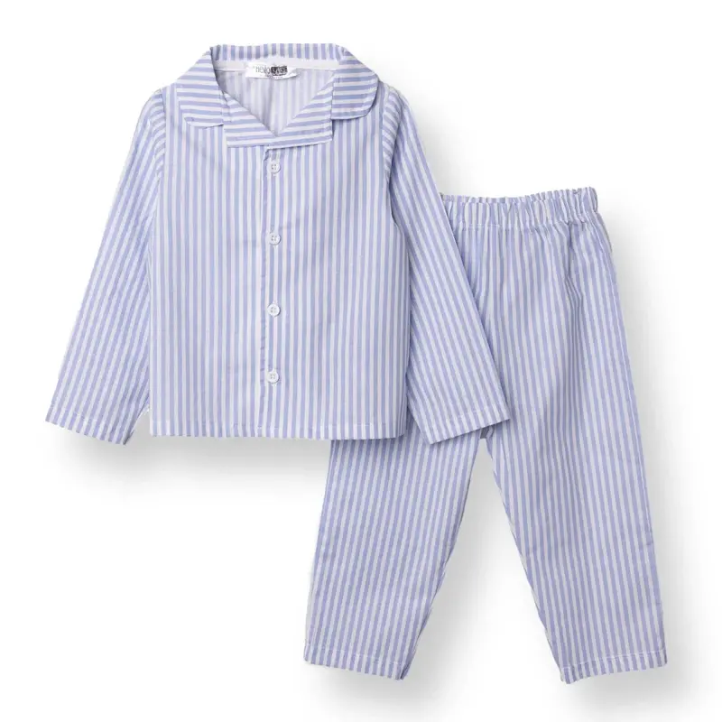 Hellobaby Boys Long Sleeve Pyjamas Set Striped With Buttons Peter-Pan Collar Long Leg Long Sleeve - Blue 1