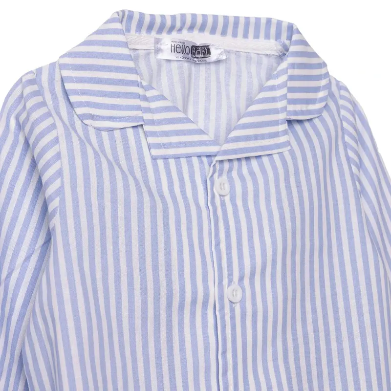 Hellobaby Boys Long Sleeve Pyjamas Set Striped With Buttons Peter-Pan Collar Long Leg Long Sleeve - Blue 3
