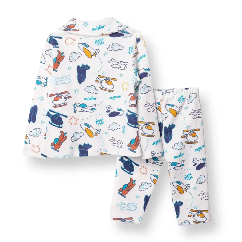 Hellobaby Boys Long Sleeve Pyjamas Set With Buttons Peter-Pan Collar Long Leg Long Sleeve - Ecru 2