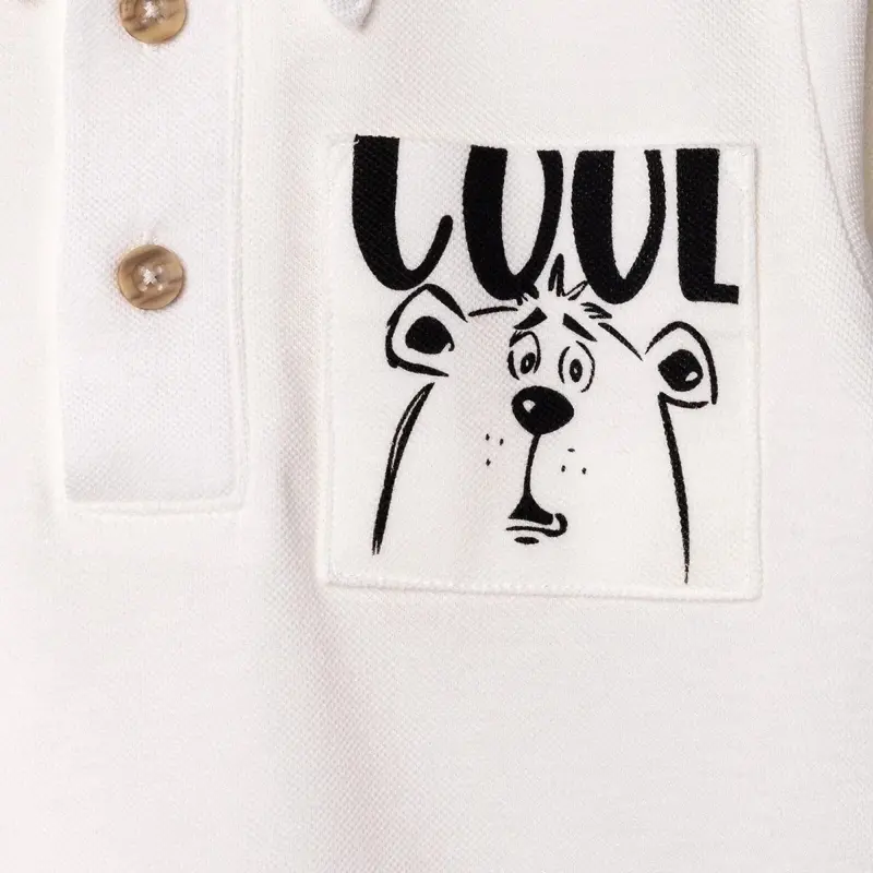 Hellobaby Boys Long Sleeve T-Shirt Bear Print Buttoned Cool Boy Polo Collar Long Sleeve - Ecru 4