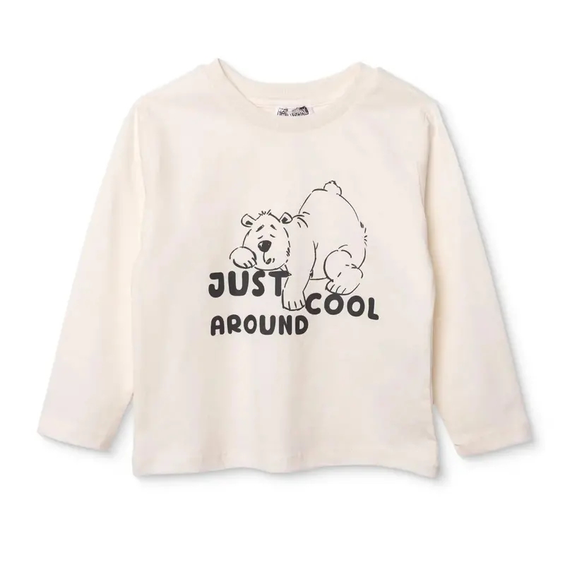 Hellobaby Boys Long Sleeve T-Shirt Bear Print Cool Boy Crew Neck Long Sleeve - Ecru 1