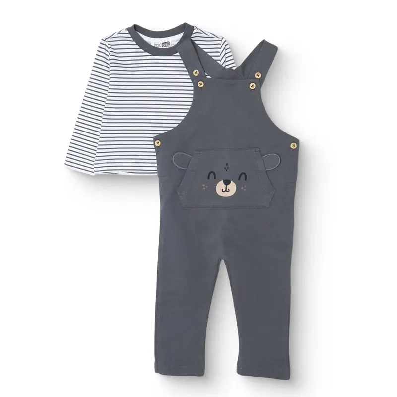 Hellobaby Boys Overalls-T-Shirt Cool Boy Crew Neck Long Leg Long Sleeve - Dark Grey 1