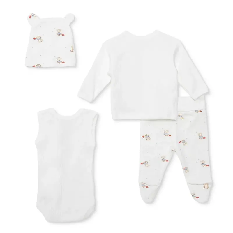 Hellobaby Boys Premature Baby Set Animal Print Snap Fastening Envelope Neck Full Length Long Sleeve - Ecru 2