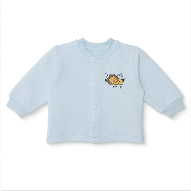 Hellobaby Boys Quilted Cardigan Animal Print Snap Fastening Crew Neck Long Sleeve - Blue 1
