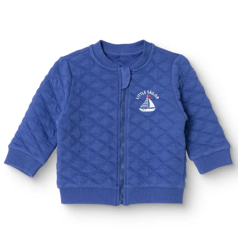 Hellobaby Boys Quilted Cardigan Nautical Print Zip Fastening Little Sailor Crew Neck Long Sleeve - Navy Blue 1