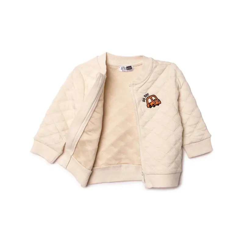 Hellobaby Boys Quilted Cardigan Zip Fastening Little Car Mandarin Collar Long Sleeve - Ecru 3