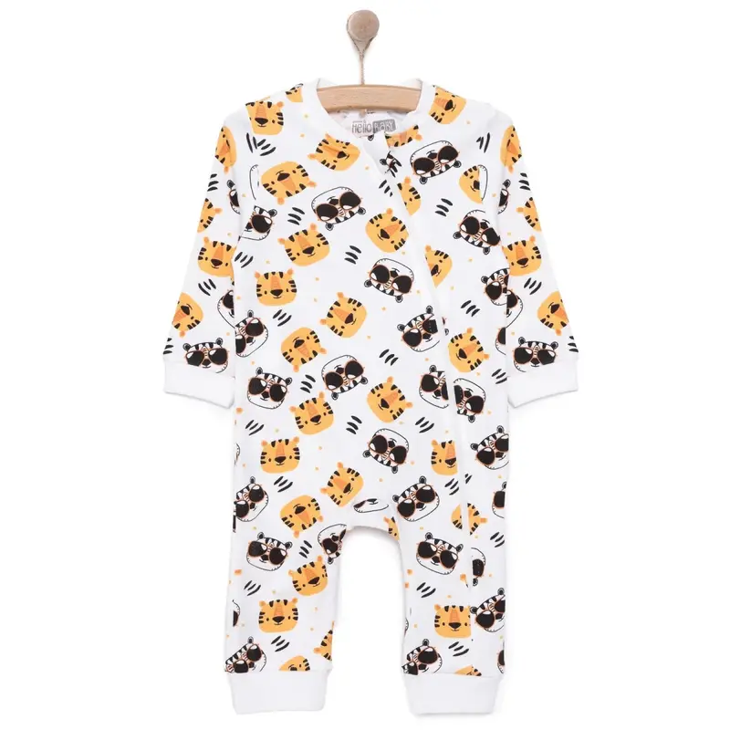 Hellobaby Boys Romper Zip-Up Crew Neck Long Leg Long Sleeve - Ecru 1