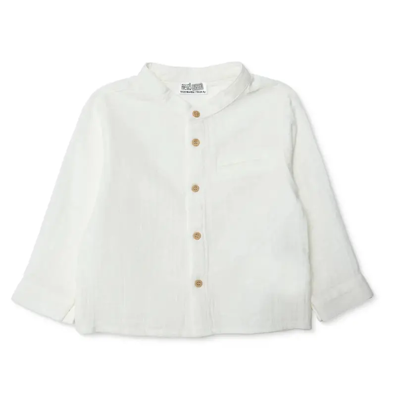Hellobaby Boys Shirt Buttoned Cool Boy Mandarin Collar Long Sleeve - Ecru 1