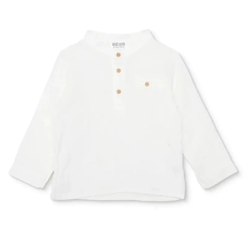 Hellobaby Boys Shirt Buttoned Little Sailor Mandarin Collar Long Sleeve - Ecru 1