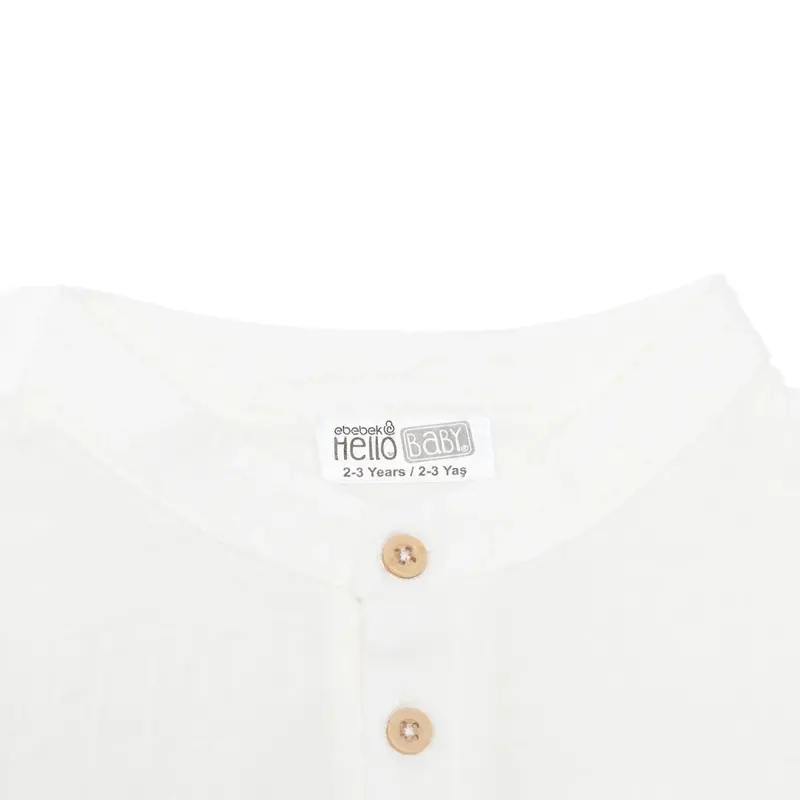 Hellobaby Boys Shirt Buttoned Little Sailor Mandarin Collar Long Sleeve - Ecru 3