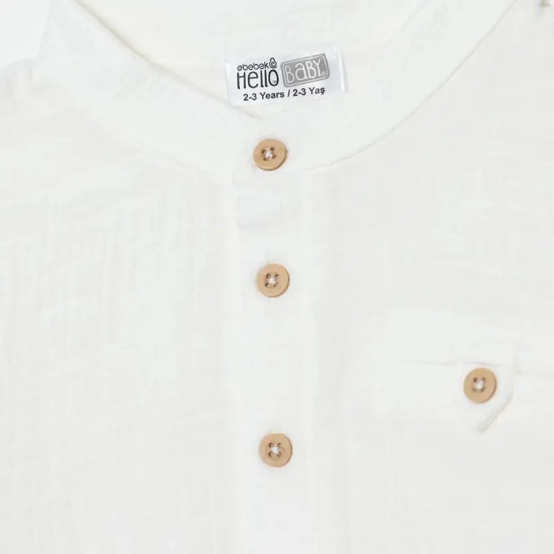 Hellobaby Boys Shirt Buttoned Little Sailor Mandarin Collar Long Sleeve - Ecru 7