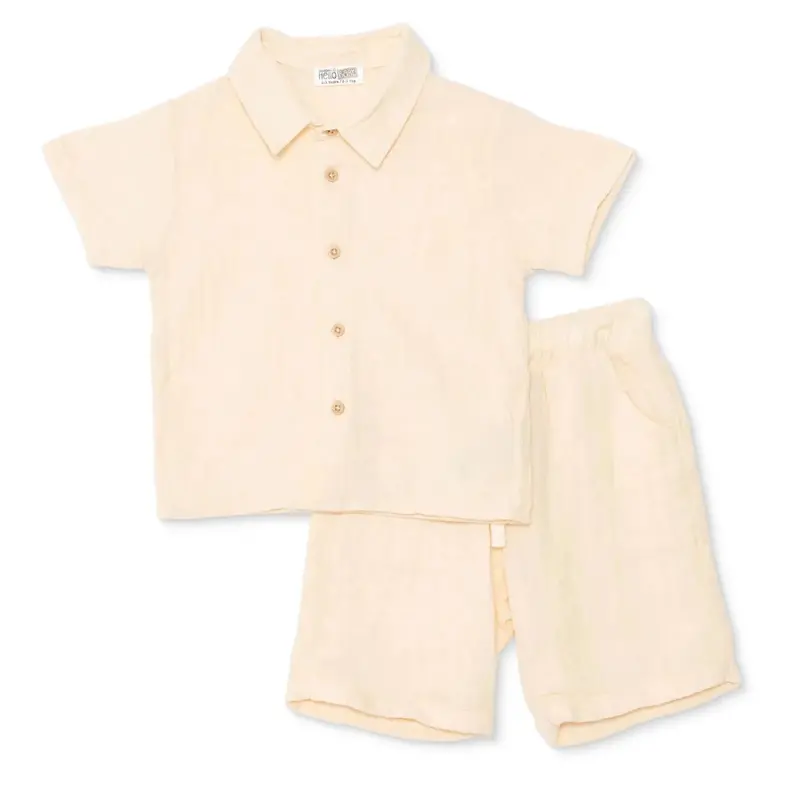 Hellobaby Boys Shirt & Shorts Set Buttoned Little Sailor Shirt Collar Above The Knee Short Sleeve - Ecru 1