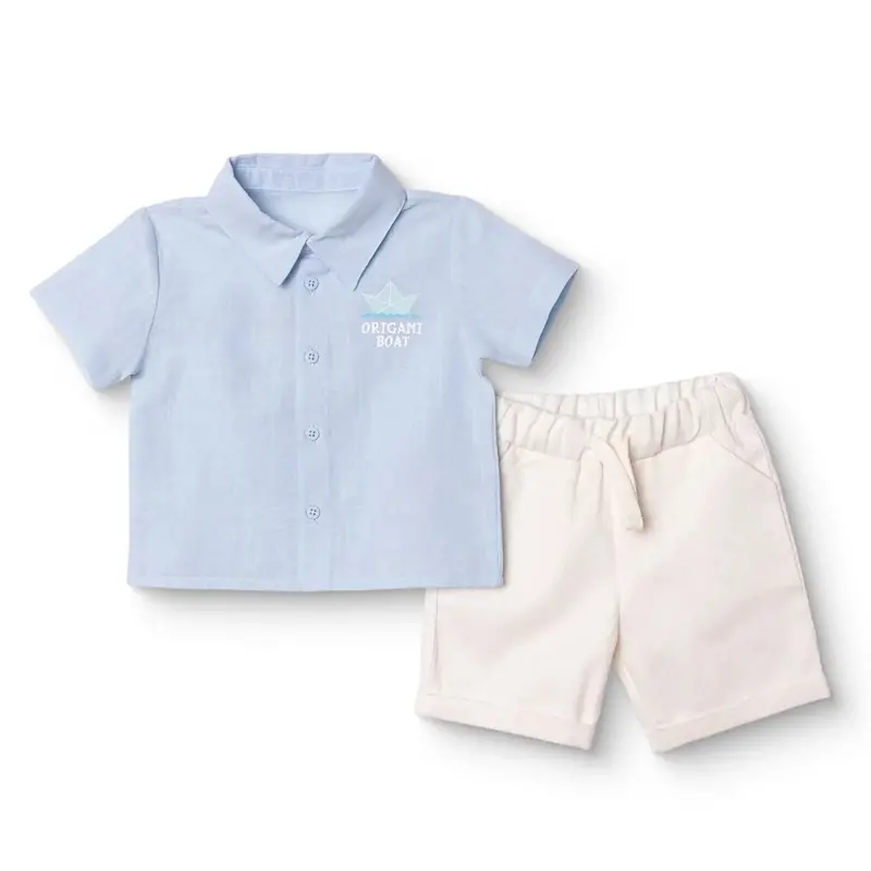 Hellobaby Boys Shirt & Shorts Set Buttoned Shirt Collar Short Length Short Sleeve - Blue 1